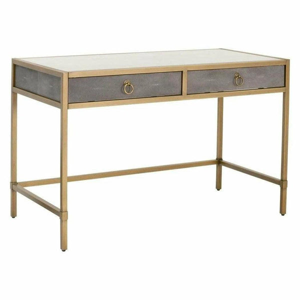 Strand Shagreen Desk With Drawers Gray Shagreen Clear Glass Home Office Desks LOOMLAN By Essentials For Living