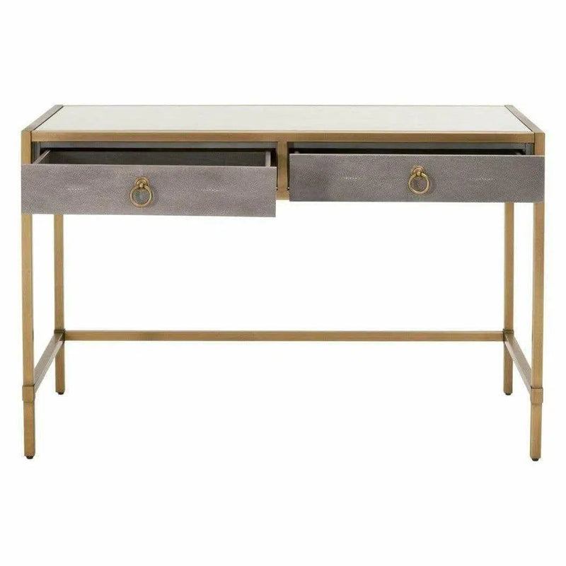 Strand Shagreen Desk With Drawers Gray Shagreen Clear Glass Home Office Desks LOOMLAN By Essentials For Living