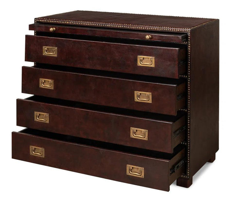 Studded Gentleman's Chest Leather Upholstery Chests LOOMLAN By Sarreid