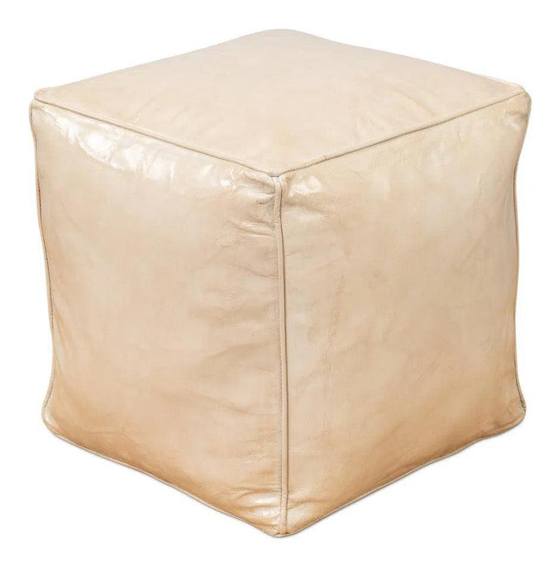 Sunday Afternoon Leather Beige Cube Poufs and Stools LOOMLAN By Sarreid