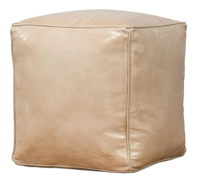 Sunday Afternoon Leather Beige Cube Poufs and Stools LOOMLAN By Sarreid