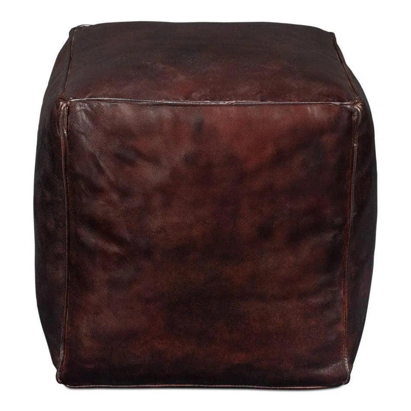 Sunday Afternoon Leather Dark Brown Cube Poufs and Stools LOOMLAN By Sarreid