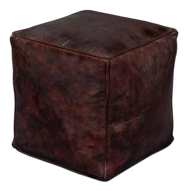 Sunday Afternoon Leather Dark Brown Cube Poufs and Stools LOOMLAN By Sarreid