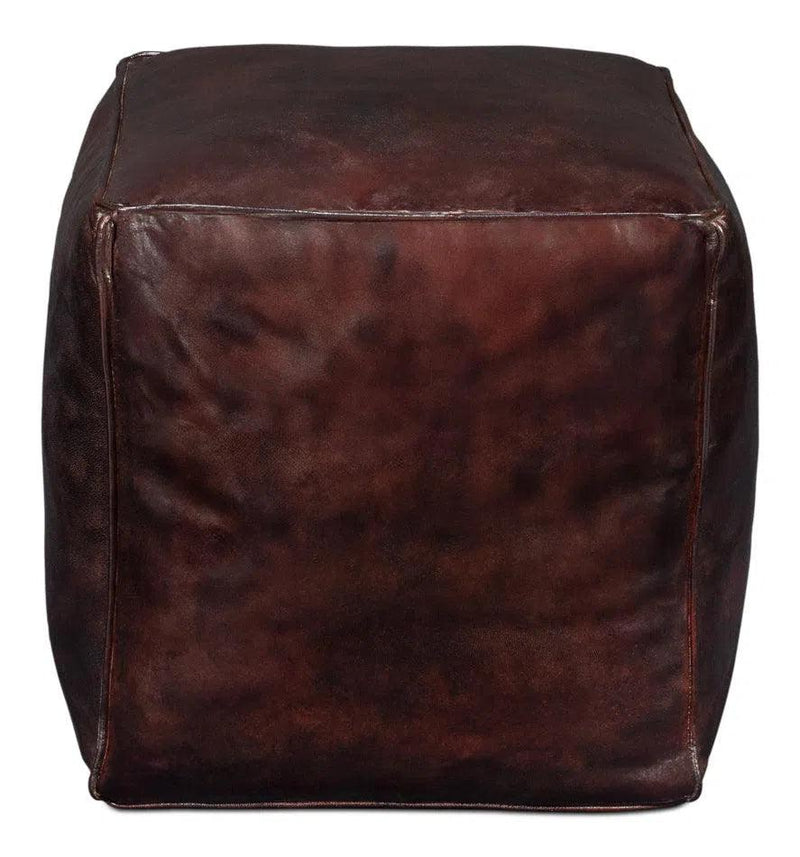 Sunday Afternoon Leather Dark Brown Cube Poufs and Stools LOOMLAN By Sarreid