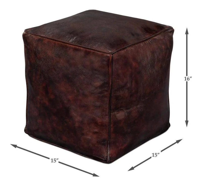 Sunday Afternoon Leather Dark Brown Cube Poufs and Stools LOOMLAN By Sarreid