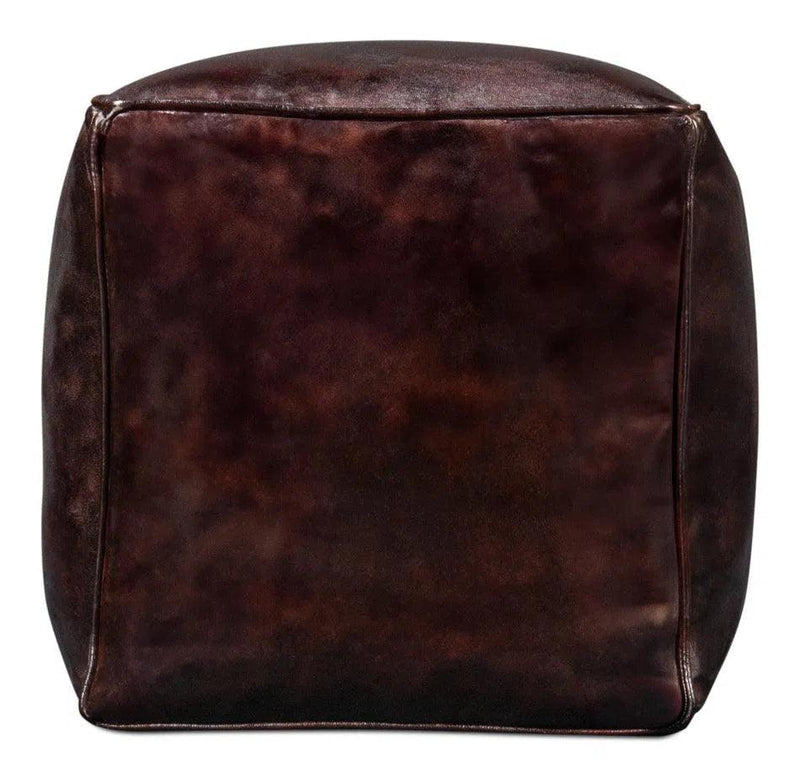 Sunday Afternoon Leather Dark Brown Cube Poufs and Stools LOOMLAN By Sarreid