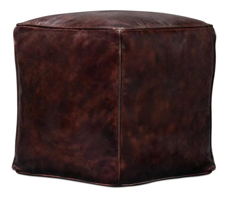 Sunday Afternoon Leather Dark Brown Cube Poufs and Stools LOOMLAN By Sarreid