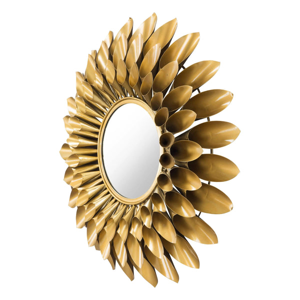 Sunflower Round Mirror Gold Wall Mirrors LOOMLAN By Zuo Modern