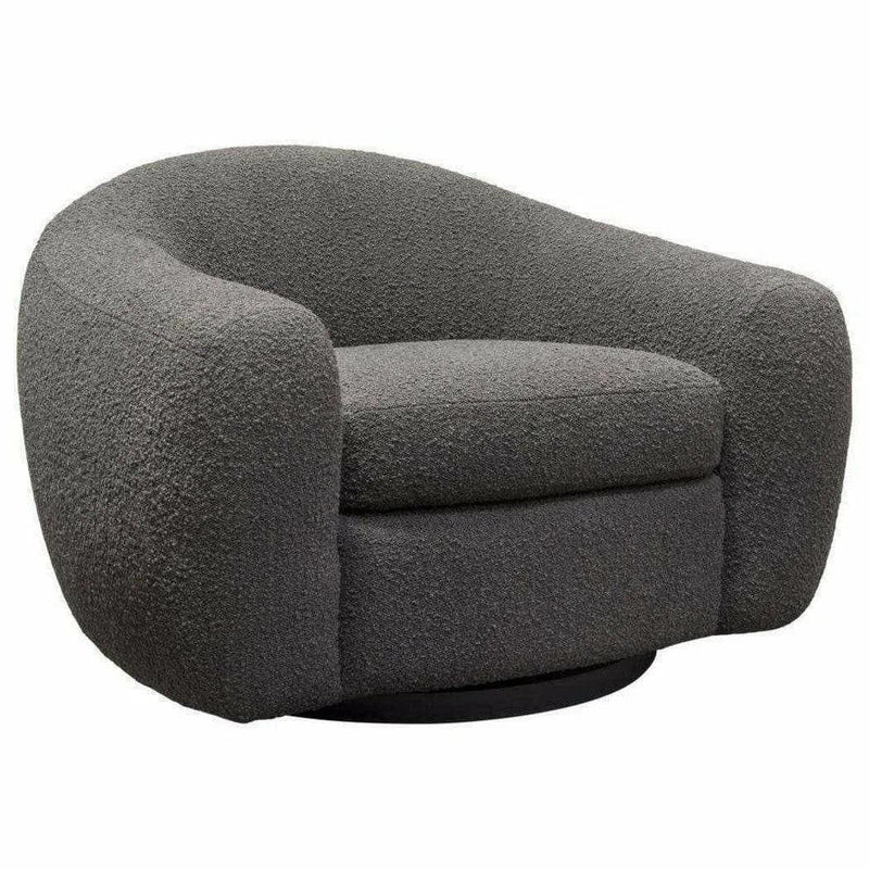 Swivel Chair in Charcoal Boucle Fabric Contoured Arms & Back Club Chairs LOOMLAN By Diamond Sofa