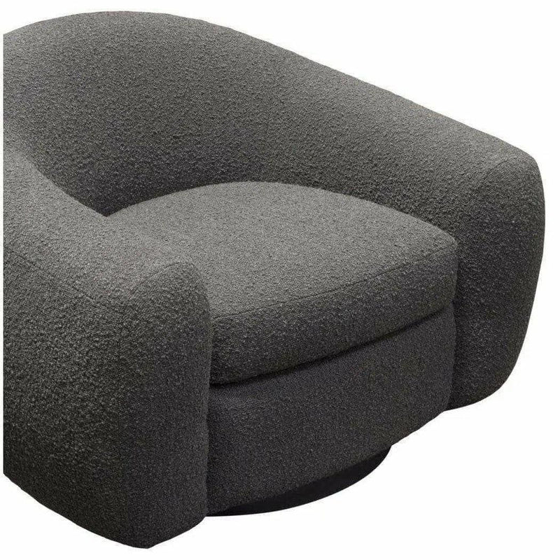 Swivel Chair in Charcoal Boucle Fabric Contoured Arms & Back Club Chairs LOOMLAN By Diamond Sofa