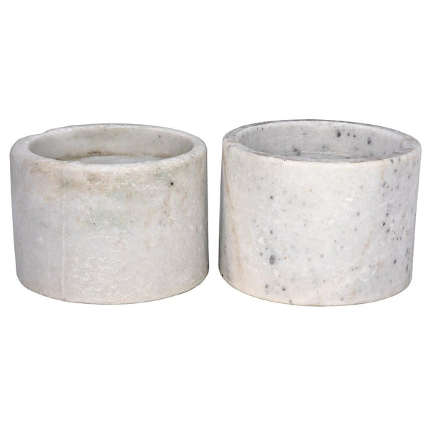 Syma Decorative Marble White Candle Holder (Set of 2) Lanterns LOOMLAN By Noir