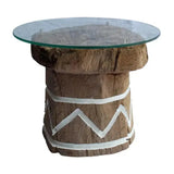 Tabari Glass Topped Wooden Round End Table