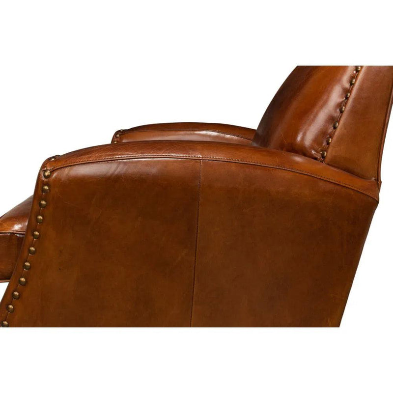 Taft Leather Brown Club Chair Dark Brown Club Chairs LOOMLAN By Sarreid