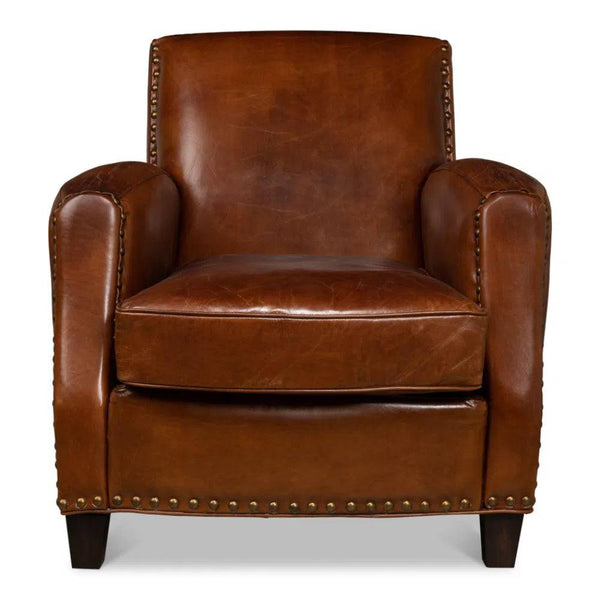 Taft Leather Brown Club Chair Dark Brown Club Chairs LOOMLAN By Sarreid