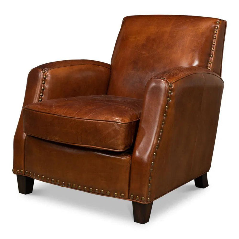 Taft Leather Brown Club Chair Dark Brown Club Chairs LOOMLAN By Sarreid