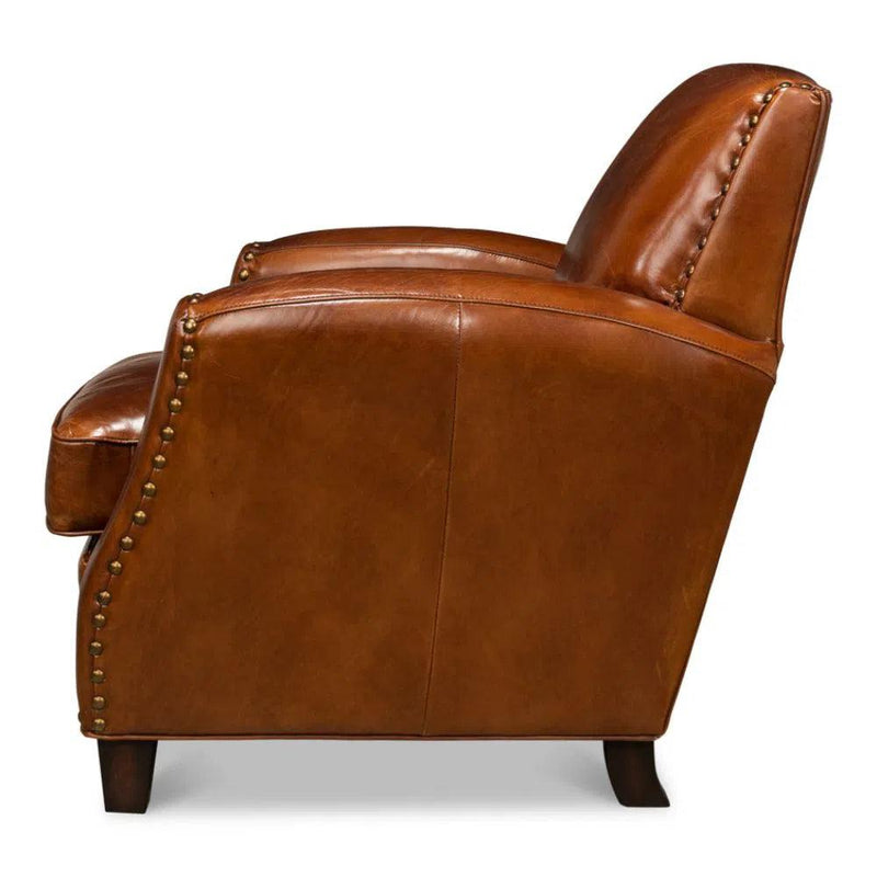 Taft Leather Brown Club Chair Dark Brown Club Chairs LOOMLAN By Sarreid