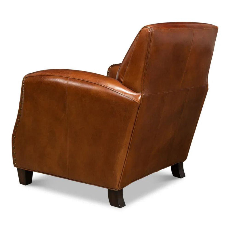 Taft Leather Brown Club Chair Dark Brown Club Chairs LOOMLAN By Sarreid