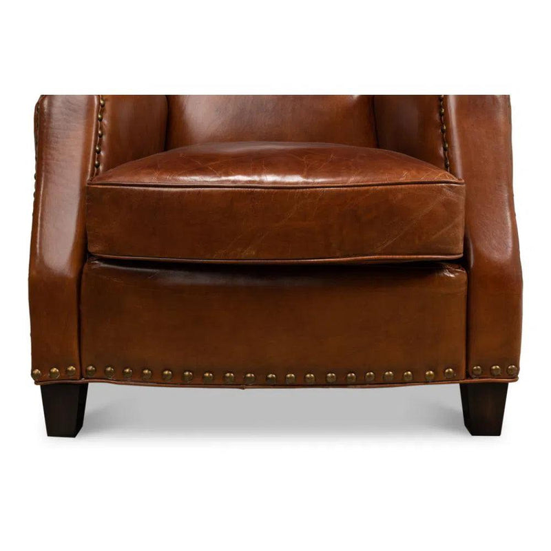 Taft Leather Brown Club Chair Dark Brown Club Chairs LOOMLAN By Sarreid