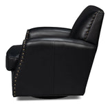 Taft Wood and Leather Black Swivel Arm Chair Club Chairs LOOMLAN By Sarreid