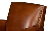 Taft Wood and Leather Brown Swivel Arm Chair Club Chairs LOOMLAN By Sarreid