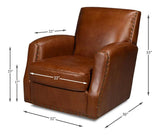 Taft Wood and Leather Brown Swivel Arm Chair Club Chairs LOOMLAN By Sarreid