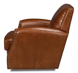 Taft Wood and Leather Brown Swivel Arm Chair Club Chairs LOOMLAN By Sarreid