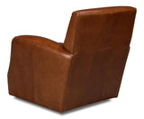 Taft Wood and Leather Brown Swivel Arm Chair Club Chairs LOOMLAN By Sarreid