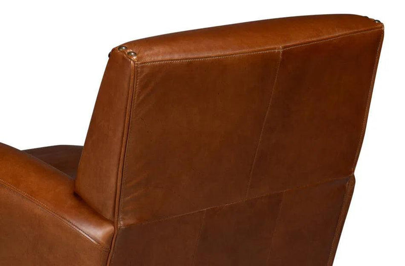 Taft Wood and Leather Brown Swivel Arm Chair Club Chairs LOOMLAN By Sarreid