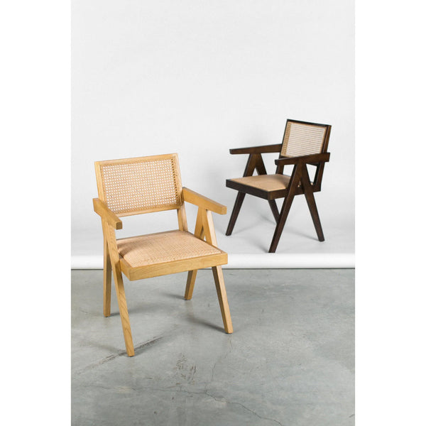 Takashi Natural Solid Elm Wood and Rattan Dining Arm Chair - Set Of Two Dining Chairs LOOMLAN By Moe's Home