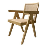 Takashi Natural Solid Elm Wood and Rattan Dining Arm Chair - Set Of Two Dining Chairs LOOMLAN By Moe's Home