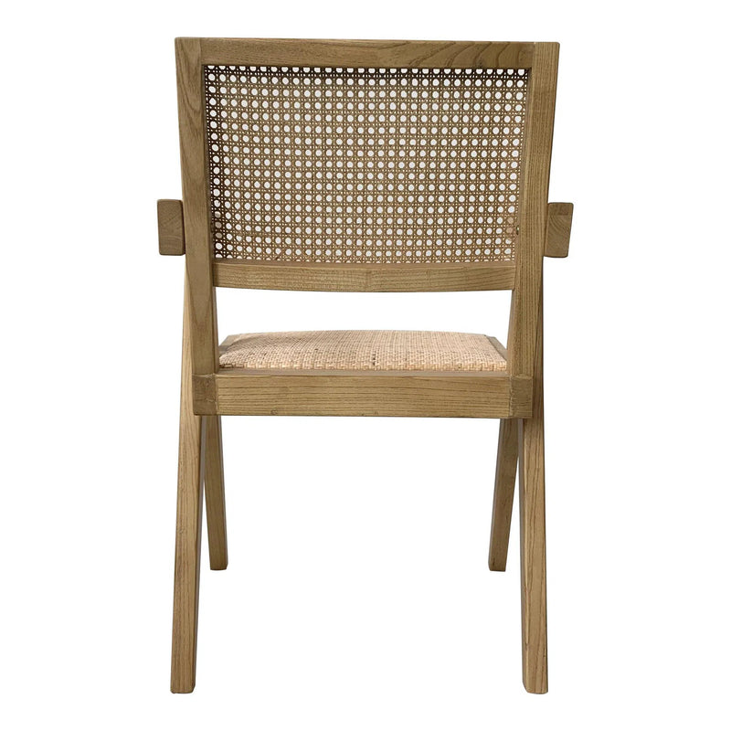 Takashi Natural Solid Elm Wood and Rattan Dining Arm Chair - Set Of Two Dining Chairs LOOMLAN By Moe's Home