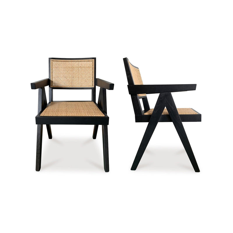 Takashi Wood and Rattan Black Armchair (Set of 2) Club Chairs LOOMLAN By Moe's Home