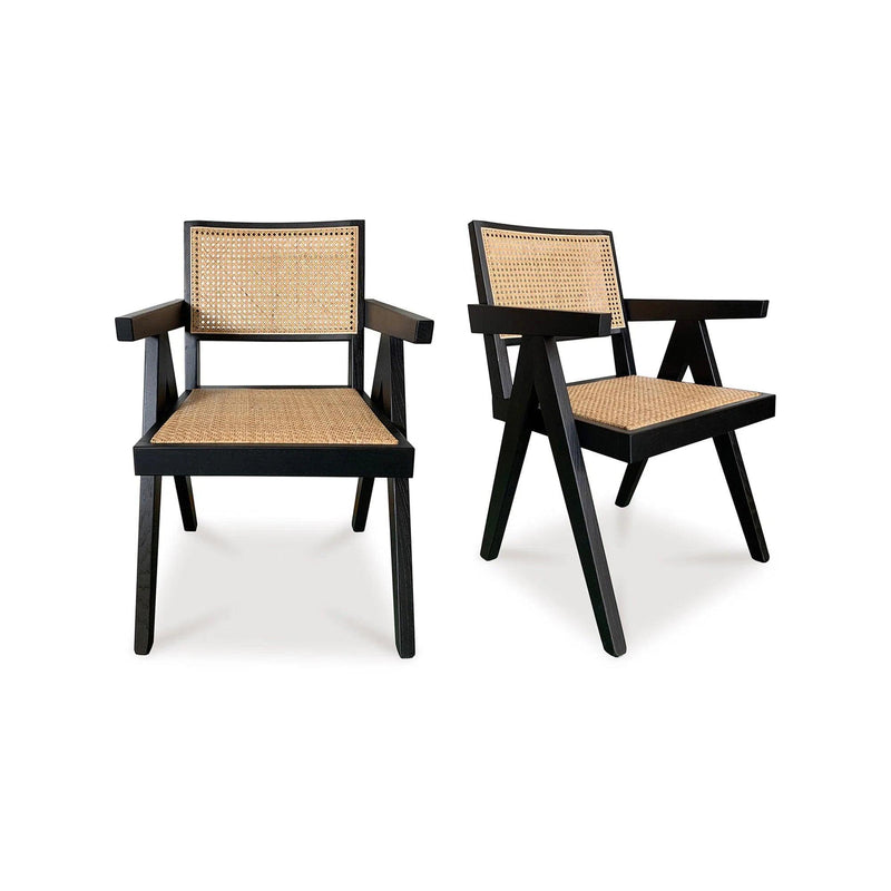 Takashi Wood and Rattan Black Armchair (Set of 2) Club Chairs LOOMLAN By Moe's Home