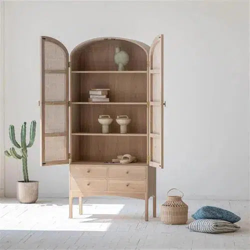 Tall Cabinet Bookcase Coastal Beach Rattan Armoire With Drawers Bookcases LOOMLAN By LH Imports