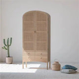 Tall Cabinet Bookcase Coastal Beach Rattan Armoire With Drawers Bookcases LOOMLAN By LH Imports