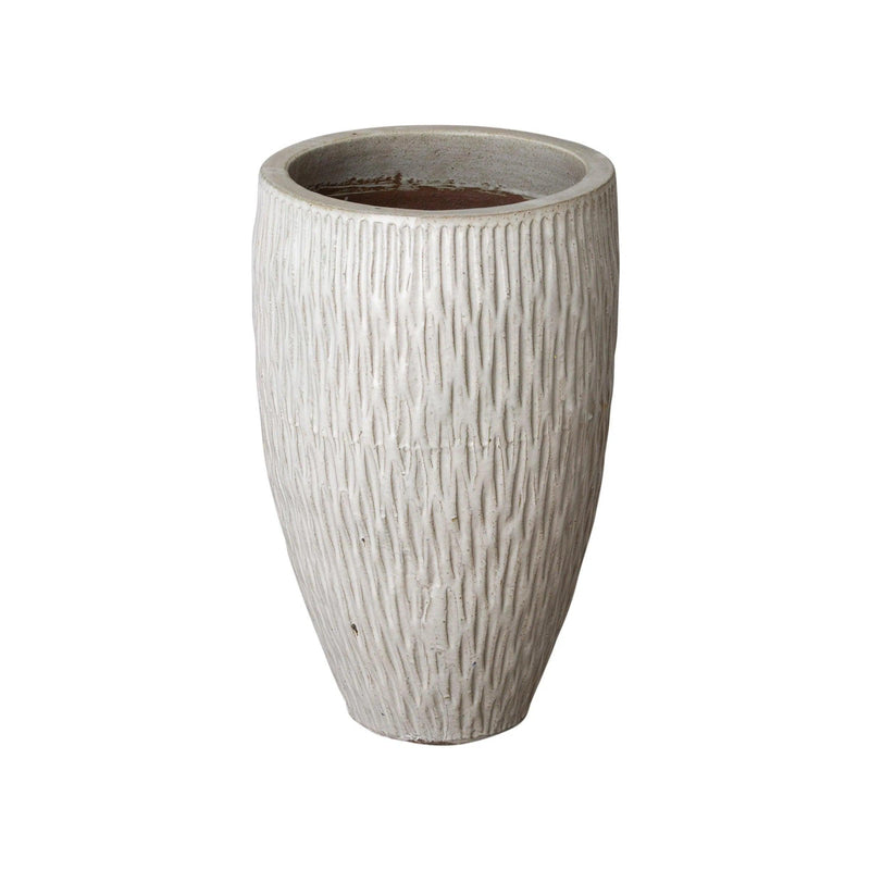 Tall Round Textured Ceramic Pot Outdoor Planters LOOMLAN By Emissary