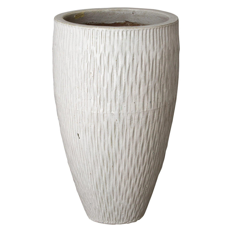 Tall Round Textured Ceramic Pot Outdoor Planters LOOMLAN By Emissary