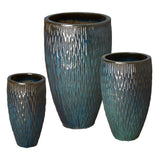 Tall Round Textured Ceramic Pot Outdoor Planters LOOMLAN By Emissary