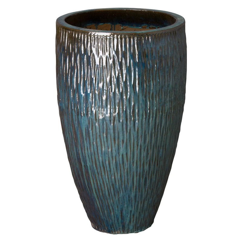 Tall Round Textured Ceramic Pot Outdoor Planters LOOMLAN By Emissary