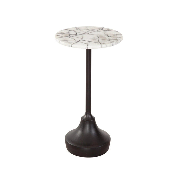 Talley Iron and Marble White Round Accent Table Side Tables LOOMLAN By Bassett Mirror