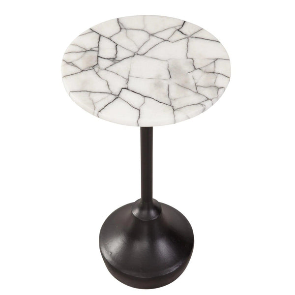 Talley Iron and Marble White Round Accent Table Side Tables LOOMLAN By Bassett Mirror