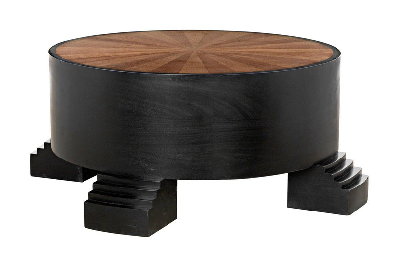 Tambour Coffee Table, Hand Rubbed Black with Veneer Top Coffee Tables LOOMLAN By Noir