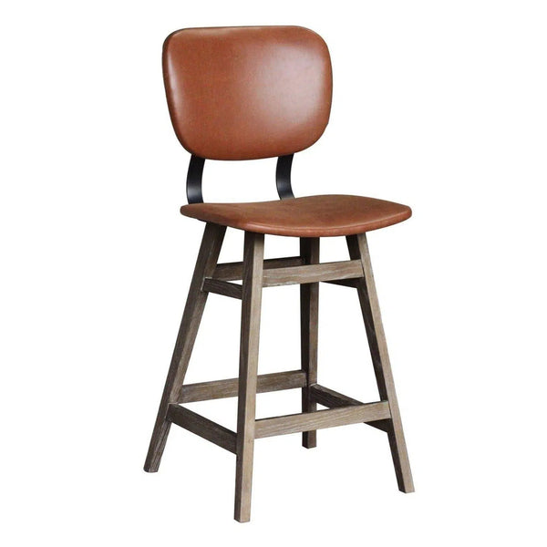 Tan Brown PU Leather Armless Counter Height Stool With Wood Frame Counter Stools LOOMLAN By LH Imports