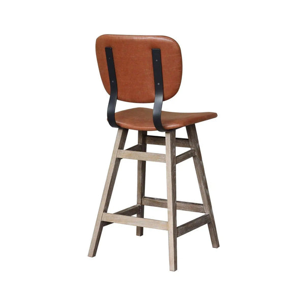 Tan Brown PU Leather Armless Counter Height Stool With Wood Frame Counter Stools LOOMLAN By LH Imports