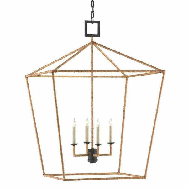 Tan Color Natural Rattan Denison Large Lantern Lanterns LOOMLAN By Currey & Co