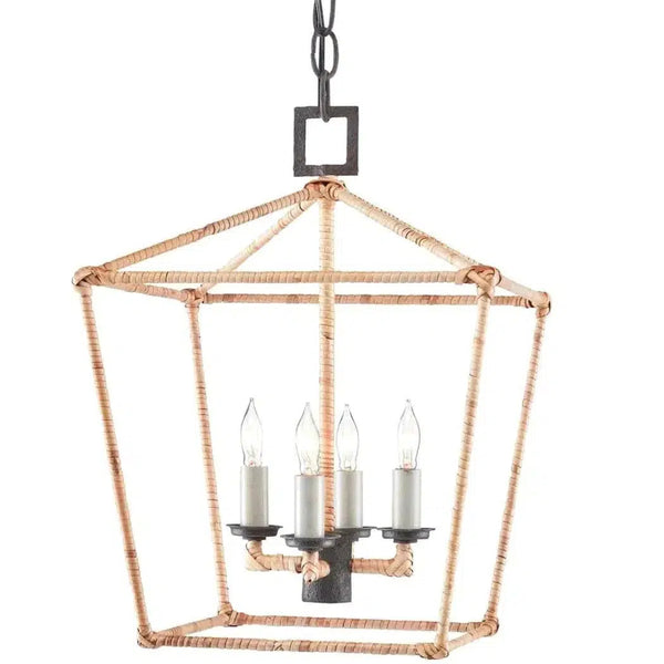 Tan Color Natural Rattan Denison Small Lantern Lanterns LOOMLAN By Currey & Co