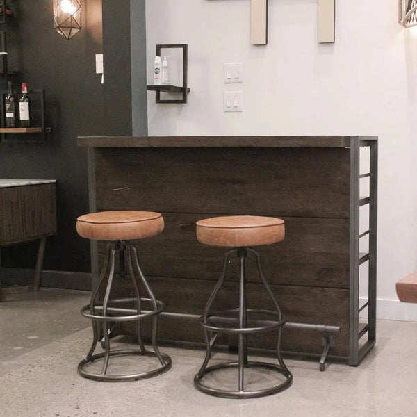 Tan Leather Seat Backless Adjustable Height Counter Height Stool Counter Stools LOOMLAN By LH Imports