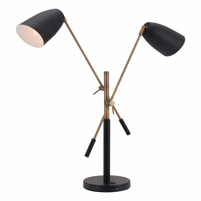 Tanner Table Lamp Matte Black & Brass Table Lamps LOOMLAN By Zuo Modern