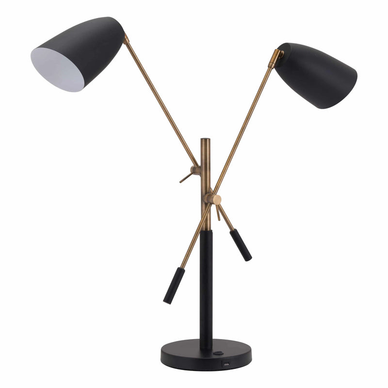 Tanner Table Lamp Matte Black & Brass Table Lamps LOOMLAN By Zuo Modern