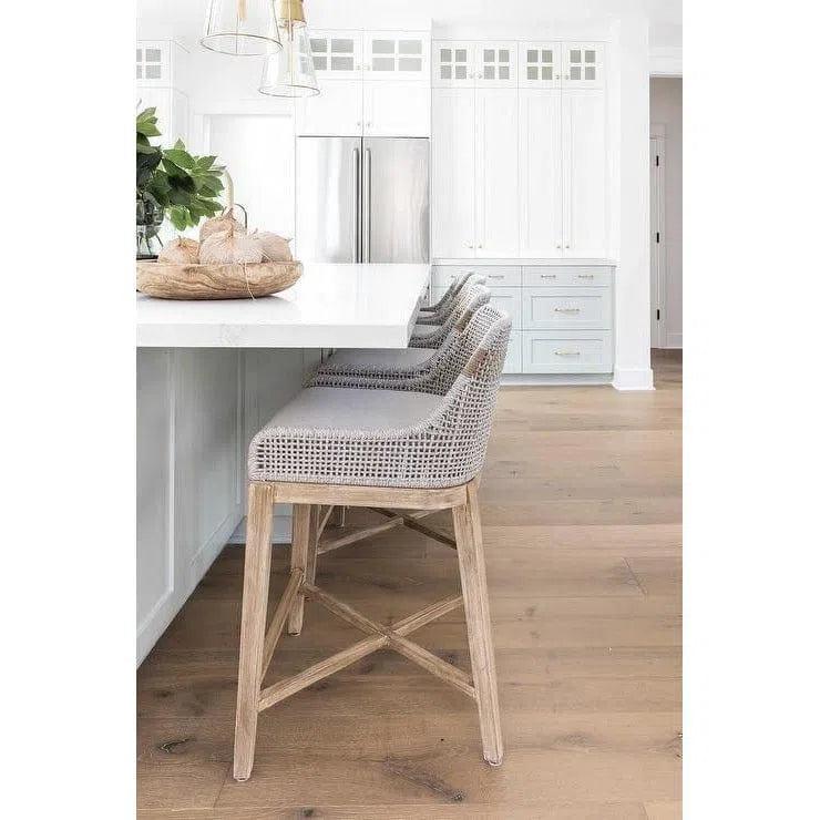 Tapestry Barstool Taupe & White Rope and Wood Frame Bar Stools LOOMLAN By Essentials For Living